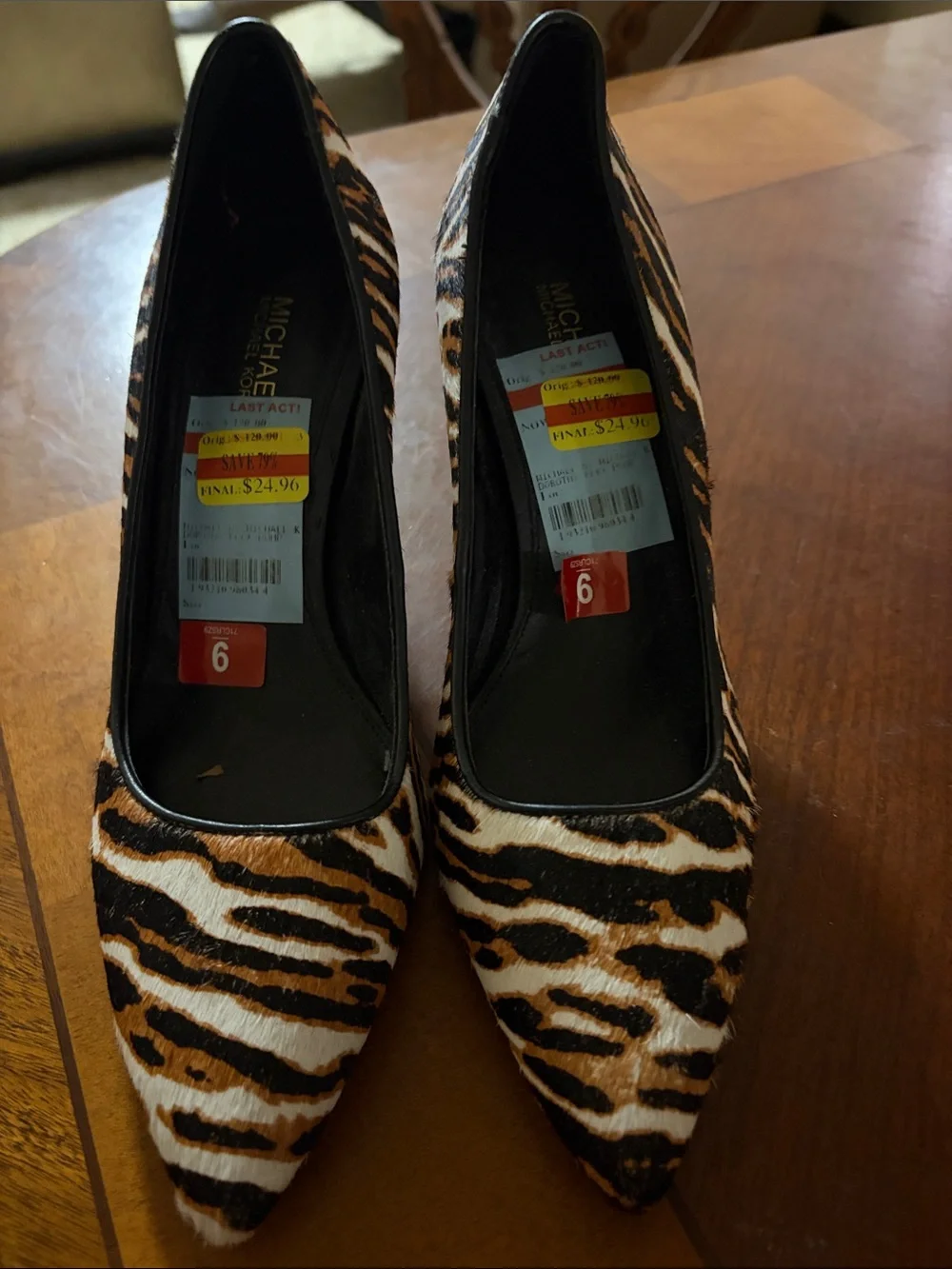 Michael Kors Leopard-Tiger Print Pointed-Toe Pumps in Black and Brown